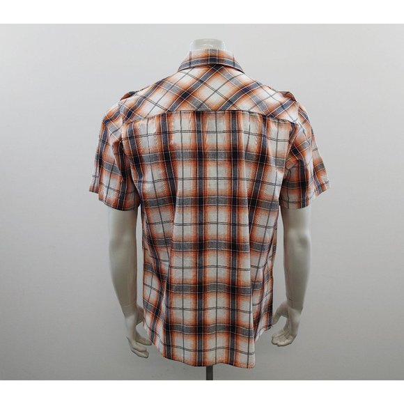 Elixir Men's Orange Blue Plaid Button Up Shirt M - Picture 3 of 5